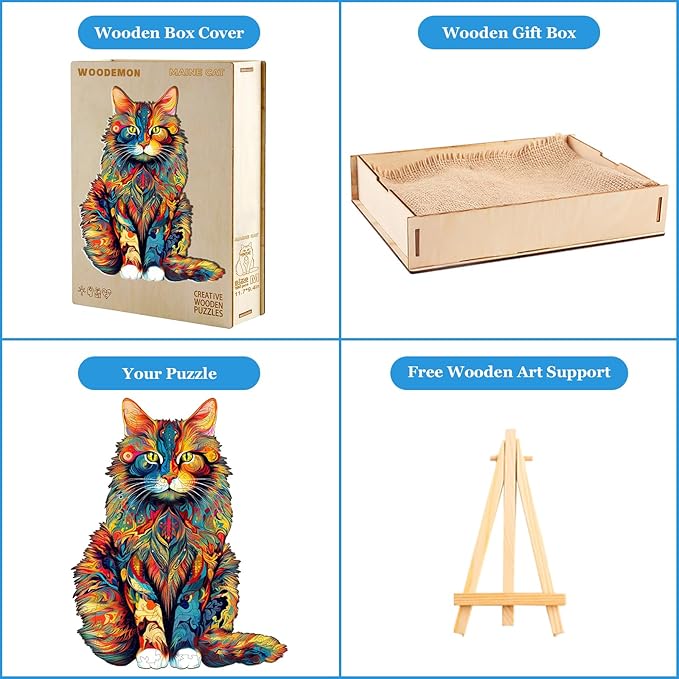 Wooden Puzzles for Adults, Maine Coon Cat (XL-620pcs) Wooden Jigsaw Puzzles, Unique Shaped Animal Wood Puzzles Adult and Kid Birthday Gifts Family Games 23.6 * 18.9in