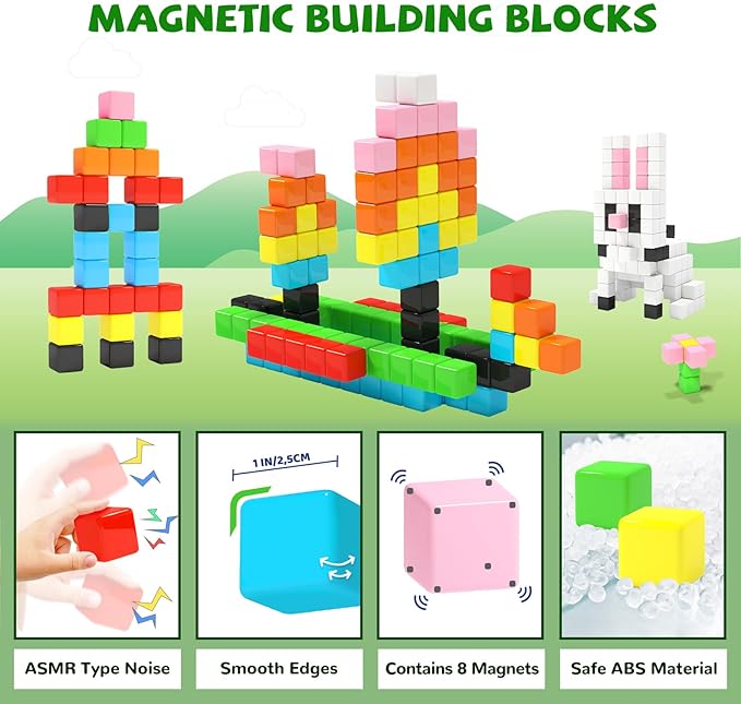 Magnetic Blocks for Toddlers -Classroom Must Haves STEM Learning Toys for 3-5 Year Old Boys & Girls, Safe & Strong Building Blocks with ASMR Sounds,Ideal Gifts for Kids 3+