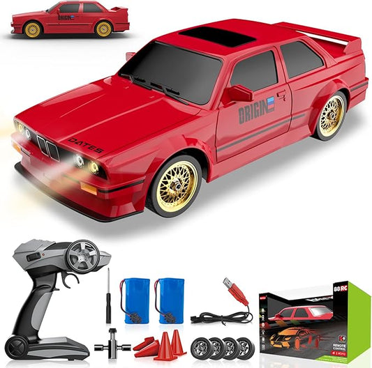 Remote Control Cars 1:16 Scale RC Drift Car 2.4Ghz 30KM/H High Speed 4WD RTR Racing Car with Drift Tires LED Lights 2PCS Rechargeable Batteries RC Sport Cars Toys for Adults Boys Girls Kids Gift