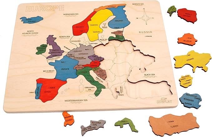 Europe Map Wooden Jigsaw Puzzle for Kids | 33 Puzzle Pieces | Learning & Educational Toy Gift for Boys & Girls Ages 3 Years and Above