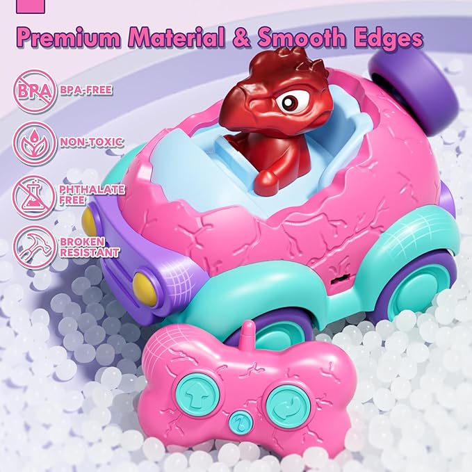 Lehoo Castle Remote Control Car for Toddlers, Toddler Girl Toys 2-3, Dinosaur Toys for Girls Ages 2-4 with Lights & Music, Toys for 2 3 4 Year Old Girls