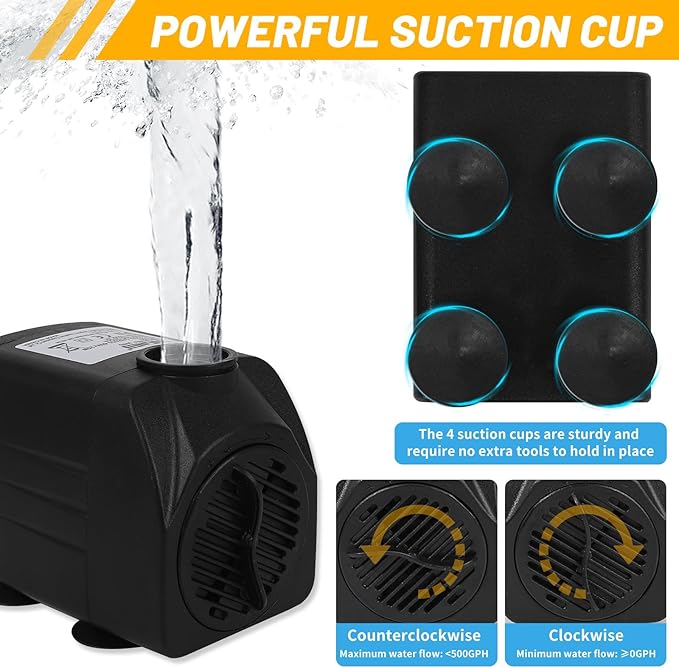 Durable Water Table Pump, Ultra Quiet Water Pump for Water Table, Outdoor Water Game Toys for Kids, Splash Pond Water Table Accessories, 25W Black