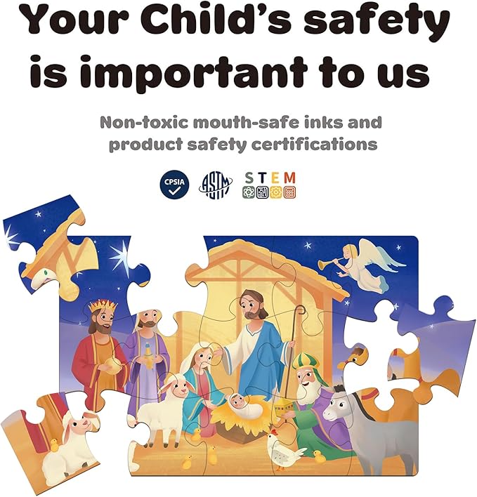 Bible Themed 4-in-1 Wooden Jigsaw Puzzles in Box, 15 Piece Each, Christian Religious Nativity Toys for Kids, Easter Christmas Puzzle for Kids (New Testament)