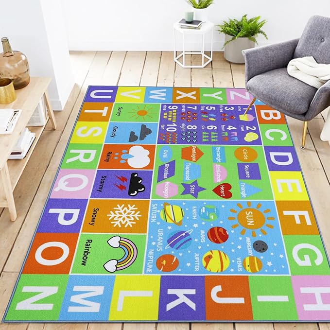 Kids Rug 6'6" x 5'0" City Life Playmat Area Rug Car City Map Washable Traffic Road Educational Learning Nursery Rug Carpet for Children Playroom Living Room Bedroom Classroom Decor Pink