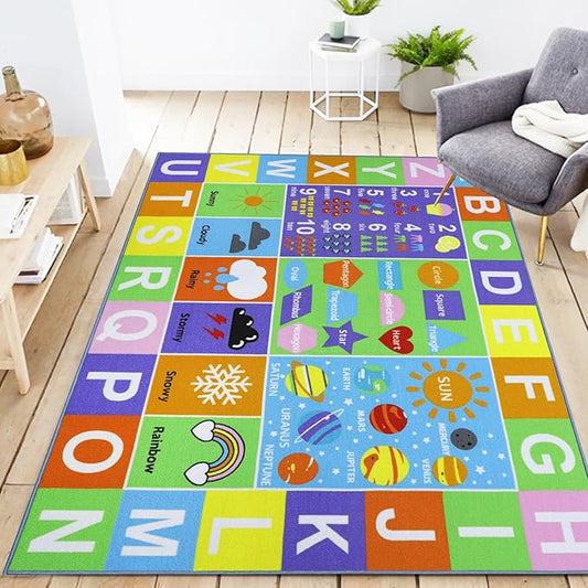Kids Rug 6'6" x 5'0" City Life Playmat Area Rug Car City Map Washable Traffic Road Educational Learning Nursery Rug Carpet for Children Playroom Living Room Bedroom Classroom Decor Pink
