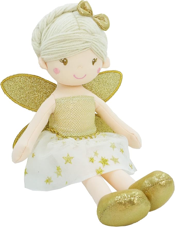 June Garden 12" Enchanted Garden Fairy Doll Joyce - Plush Stuffed Soft Doll Girl Gift - Gold Outfit and Wings
