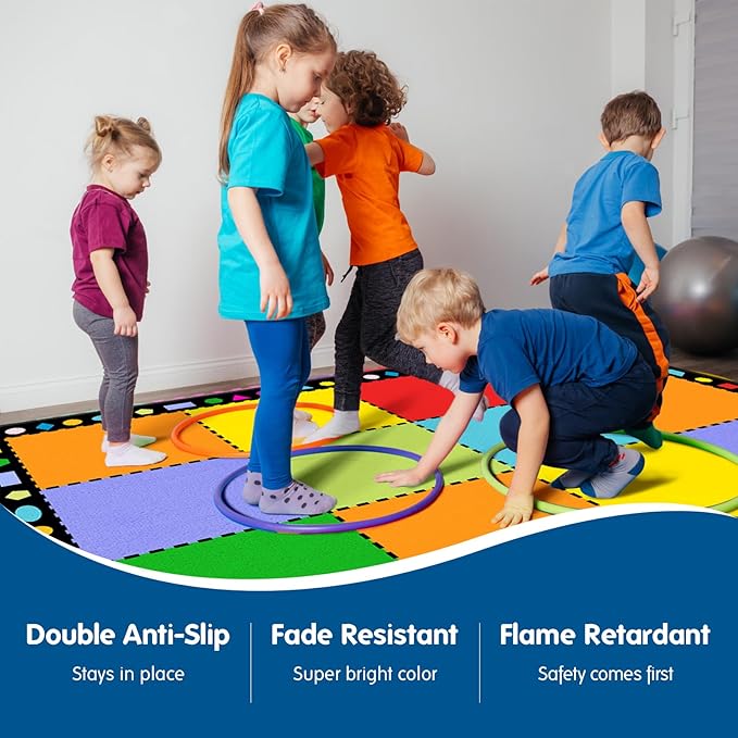 Booooom Jackson Classroom Rug Elementary,Colorful Classroom Carpet Preschool Seating Rug for School, Classroom Area Rug with Non-Slip Backing (5.2 x7.5 ft, P001-RainbowTiles-Plus)