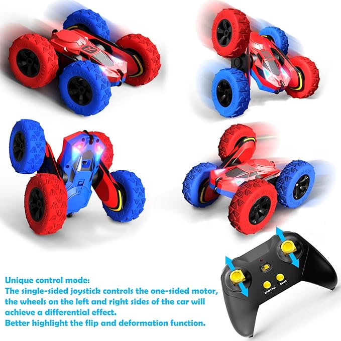 Threeking RC Stunt Car Remote Control Cars with Lights Double-Sided Driving Indoor Outdoor Toys Gifts Presents for 6 7 8 9 10 11 12 Year Old Kids Boys Girls