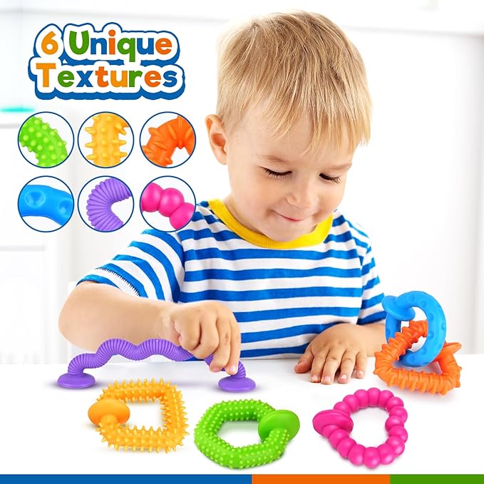 Richtim Bath Toys Toddlers Suction Toys: 6 Pack Colorful Textured Suction Toy for Baby Bathtime - Travel No Hole Bath Toy for Boys and Girls
