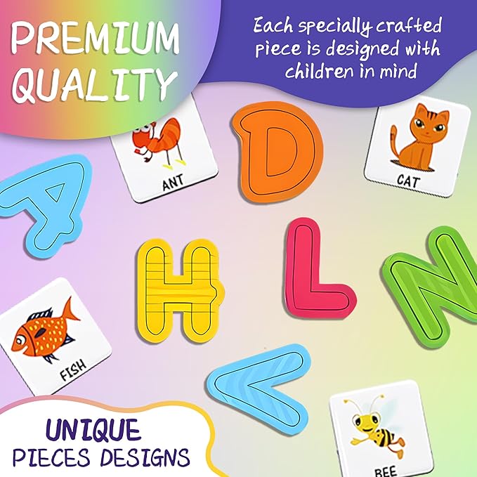 Magnetic Puzzles for Kids Ages 4-8 - 76 PC Educational Alphabet & Animal Magnetic Book, Dress-Up Toddler Learning Activities, Travel-Friendly STEM Toy, Fun Jigsaw Fridge Magnets for Toddlers 1-3 3-12
