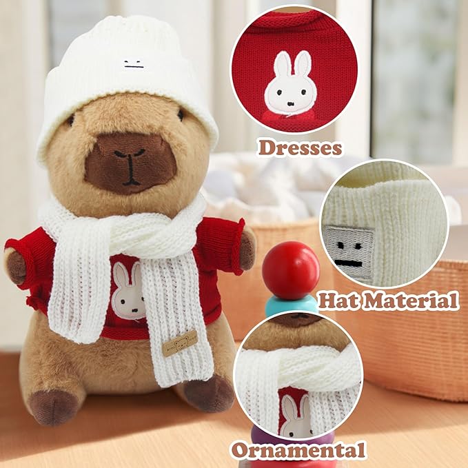Capybara Plush with 11 Pcs Costume and Accessories,Capybara Plush Dress Up Toy,Adorable Capybara Gifts for Boys and Girls, Birthday Gift