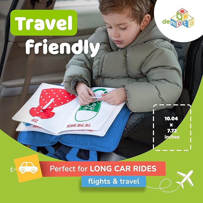 deMoca Busy Book for Toddlers 1-3 - Airplane Toys for Toddlers 1-3, My Quiet Book Montessori Toys for 1 Year Old with Kids Plane Activities, Activity Busy Board, Gift for Boys & Girls