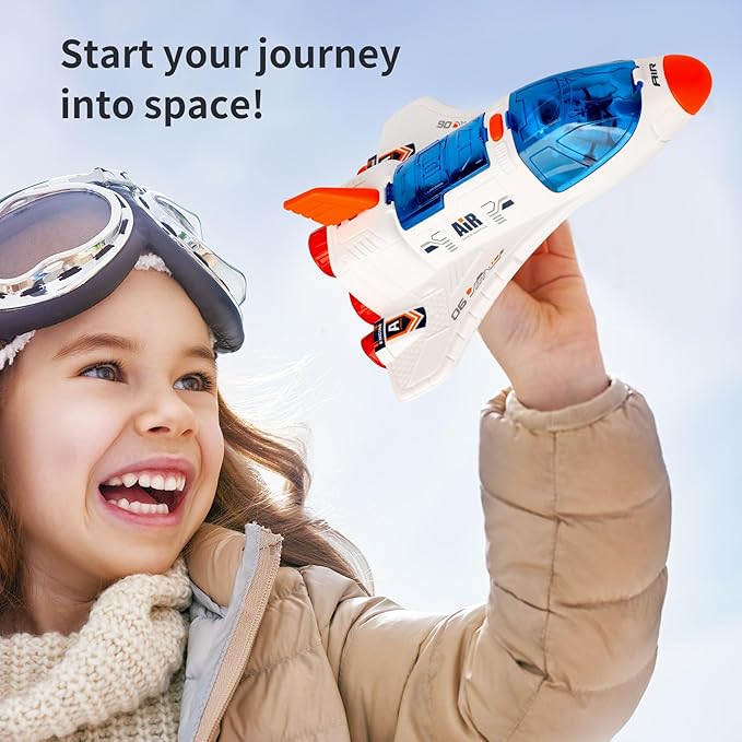 Spaceship Shuttle Toy with Astronaut Figure - Fun Rocket Ship Space Toys for Kid, Space Toys for Boys 5-8 Planet Toys with Lights Spray and Sound