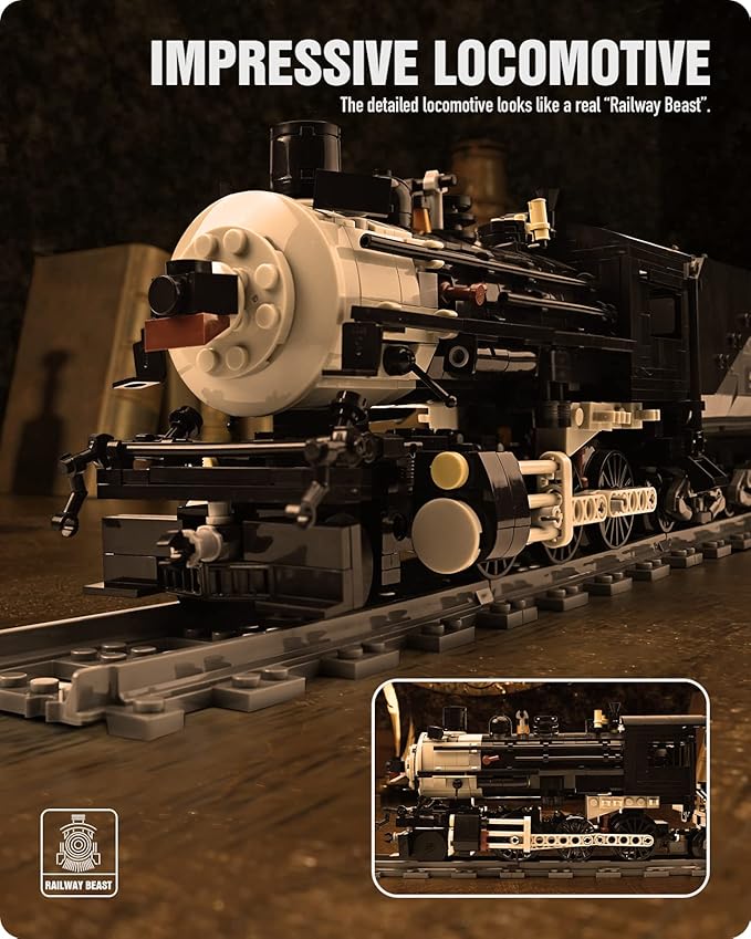 Nifeliz CN5700 Steam Train Building Kit and Engineering Toy, Collectible Steam Locomotive Display Set, 1：38 Scale Model Train Building Kit with Train Tracks, Top Present for Train Lovers (1136 PCS)