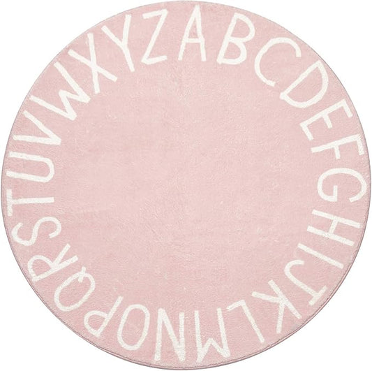 Topotdor Round Kids Play Rug Alphabet Nursery Area Rug Extra Large Soft Crawling Play Mat for Children Toddlers Bedroom (40 inch, Pink)