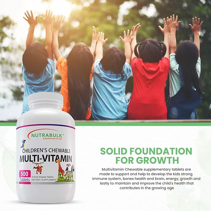 Children’s Chewable Multi-Vitamins - Promoting Kids' Overall Development - USA-Made, May Help to Support Immune, Bone, Brain & Overall Well Being- Vegan & Gluten Free - 500 Cherry Tablets