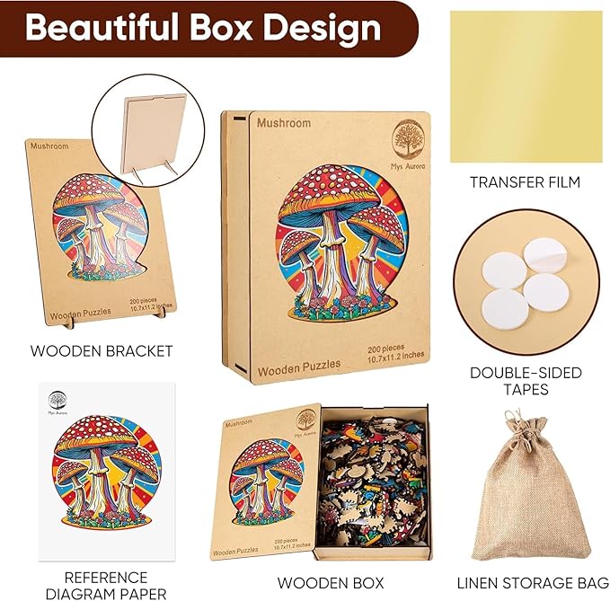 Mushroom Wooden Puzzles for Adults, 500 Piece Unique Shaped Wood Jigsaw Puzzles for Adults and Kids, Fun Challenging Puzzles Family Game Gift, 15.9'' x 16.7''