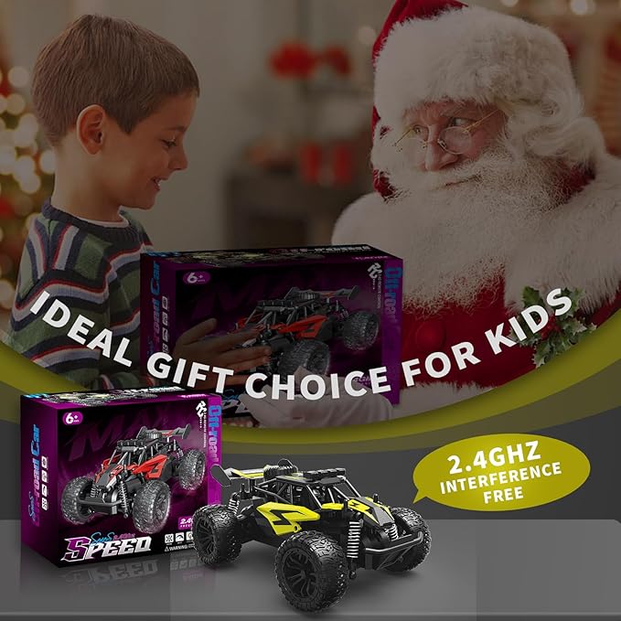 Carox 1:16 Scale RC Car for Kids, 2.4GHz High-Speed Electric Monster Truck, 20km/h, Dual 1000mAh Rechargeable Batteries, All-Terrain Tires, Shock Absorbing Suspension, Ideal Gift for Boys Aged 6-12