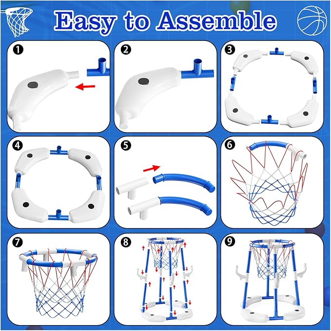 Pool Basketball Hoop Toys,2-in-1 Floating Basketball Pool Games with 4 Balls/12 Rings/Pump,Swimmming Pool Games for Kids Ages 4-8 8-12 Adult, Outdoor Water Play Toys for Summer Family Party(Blue)