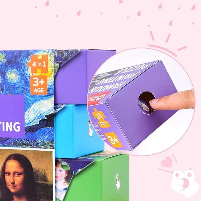 Mini Jigsaw Puzzles,4-in-1 Small Jigsaw Puzzles,Puzzles for Kids Age3+,Famous Painting Art Puzzle,10" x 7" Fun Puzzles,Decompression Puzzle Educational Game,Gifts for Kids Adults