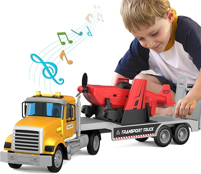 Large 22" Semi Police Truck Toy with Propeller Aircraft Car Toys for Kids Toddlers, Christmas Birthday Gift for Boy Girl Child 3 4 5 6 7 Years Old