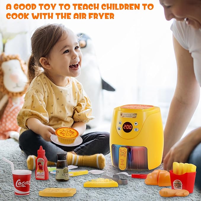 GAGAKU Kids Air Fryer with Play Food Toddler Chefs Pretend Play Food Toys Oven with Light & Sound and Play Food Grill Cooking Utensils,Cooking Toys for 3-8 Year Old Girls Boys Gift