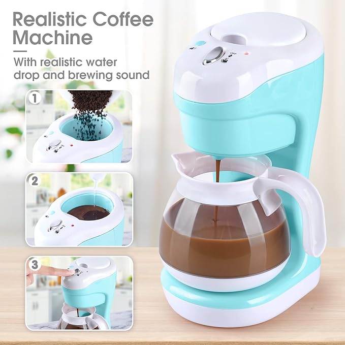 Kitchen Appliances Toys, Kids Play Kitchen Accessories Set, Pretend Kitchen Toys for Kids Ages 4-8, Coffee Maker, Mixer, Toaster with Realistic Lights & Sounds, Gift for Girls Ages 3+