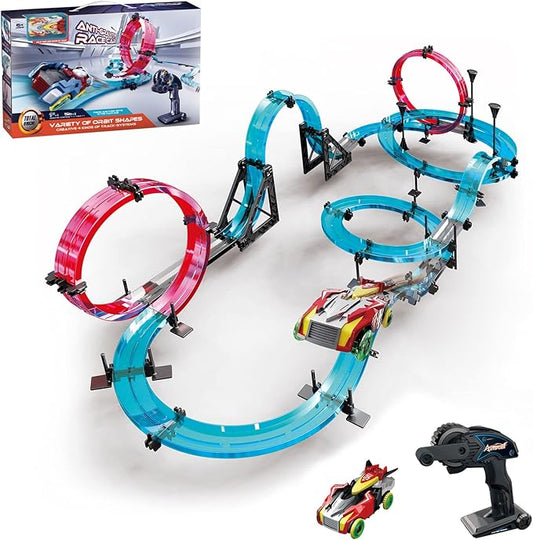 Slot Car Race Track Sets for Kids, Hot Magnetic Attraction Track Builder, Electric Remote Control Track Car Birthday Toys for Boys Kids Age 6 7 8-12