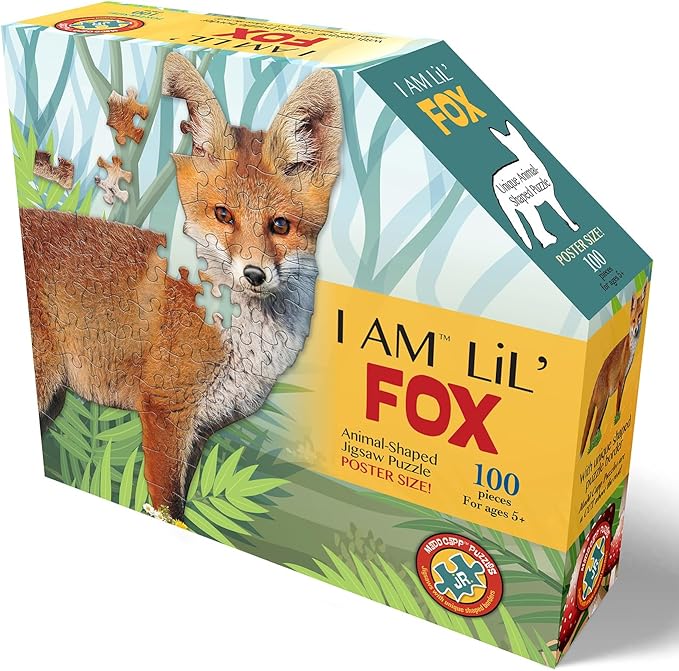 Madd Capp Puzzles Jr. - I AM Lil’ Fox - 100 Pieces - Animal Shaped Jigsaw Puzzle