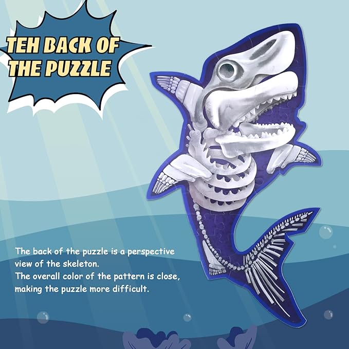 HAS Happiness and Surprise Floor Puzzles for Kids Ages 3-8, Double-Sided Shark Shape Puzzle, Ocean World Puzzles, 48 Pieces Children Jigsaw Puzzle for Boys and Girls Gifts