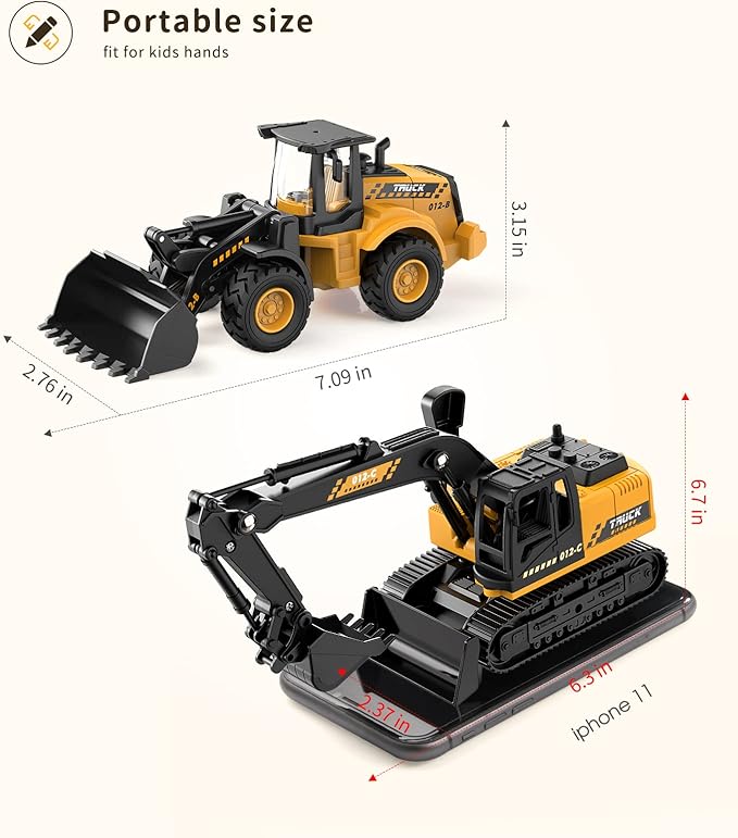Construction Toys Excavator for Kids, Geyiie Toys Truck Excavator Tractors for Boys Girls 3-5 4-7 8-12 Year Old Kids, Birthday Gift