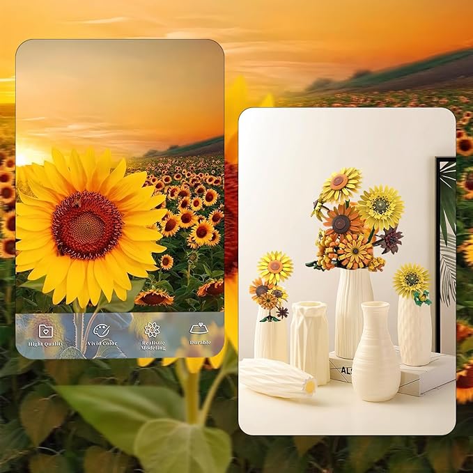 Simulation Sunflower Building Blocks Kit 1009PCS, Artificial Flowers Botanical Collection for Adults 14+, Van Gogh Flowers DIY Home Décor Office Desk, Compatible with Lego Valentine's Day Mother's Day