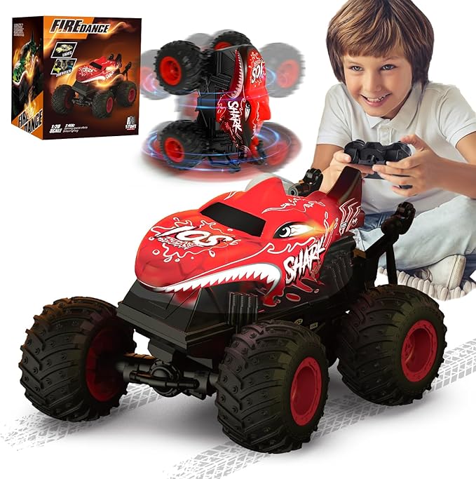 Remote Control Monster Truck Toys, 1:20 Scale RC Shark Monster Trucks with Light & Music, 2.4Ghz Remote Control Car Boys 4-7 & 8-12, Remote Control Truck with 360° Spin Walk Upright & Drift