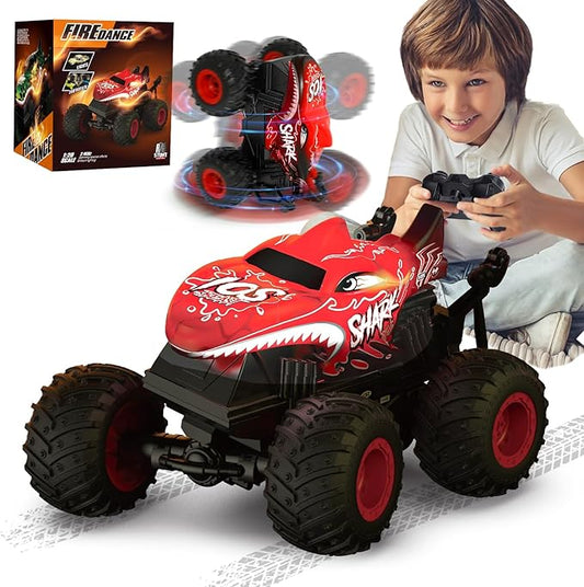 Remote Control Monster Truck Toys, 1:20 Scale RC Shark Monster Trucks with Light & Music, 2.4Ghz Remote Control Car Boys 4-7 & 8-12, Remote Control Truck with 360° Spin Walk Upright & Drift