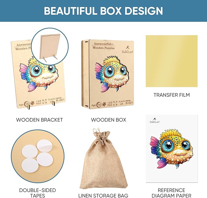 Fish Wooden Puzzles for Kids,100 Pieces Unique Shaped Jigsaw Puzzles for Adults and Children,Family Game,Birthday and Children's Day Gifts,7.67x8.4 Inches