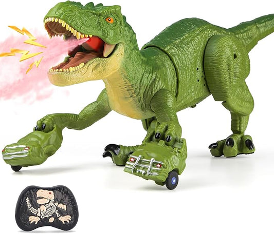 RC Tyrannosaurus Rex Dinosaur Toys for Kids 3-5, 5-7, 8-12, Remote Control T Rex Dino Robot Toy with Spray, Roar & Light, Birthday for 3 4 5 6 7 8 9 10 11 12 Year Old Boys (Green)