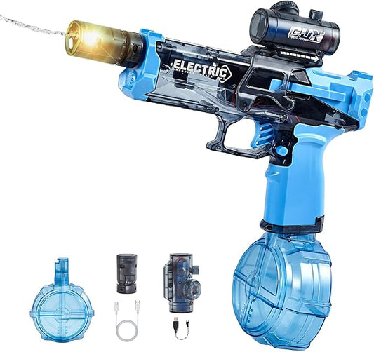 Electric Water Gun with Muzzle Flash & Recoil Effect,500CC High Capacity Automatic Squirt Guns,Up to 32 FT Range for Swimming Pool Party Beach,Outdoor Activity for Adults & Kids(Blue)