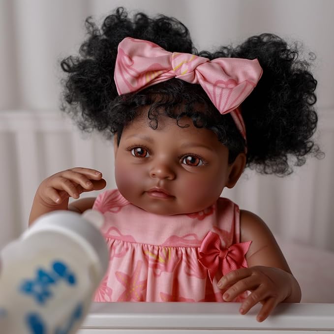 BABESIDE Lifelike Reborn Baby Dolls Black Girl AMA - 20 Inch Soft Body Realistic Baby Doll Handmade Real Life Toddler Black Baby Dolls with Clothes and Toy Gift for Kids Age 3+