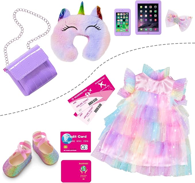 ZITA ELEMENT American 18 Inch Doll Suitcase and Clothes Accessories Set, 12 Pcs Doll Luggage Travel Play Set Fit for 18 Inch Girl Dolls (NO DOLL), Purple
