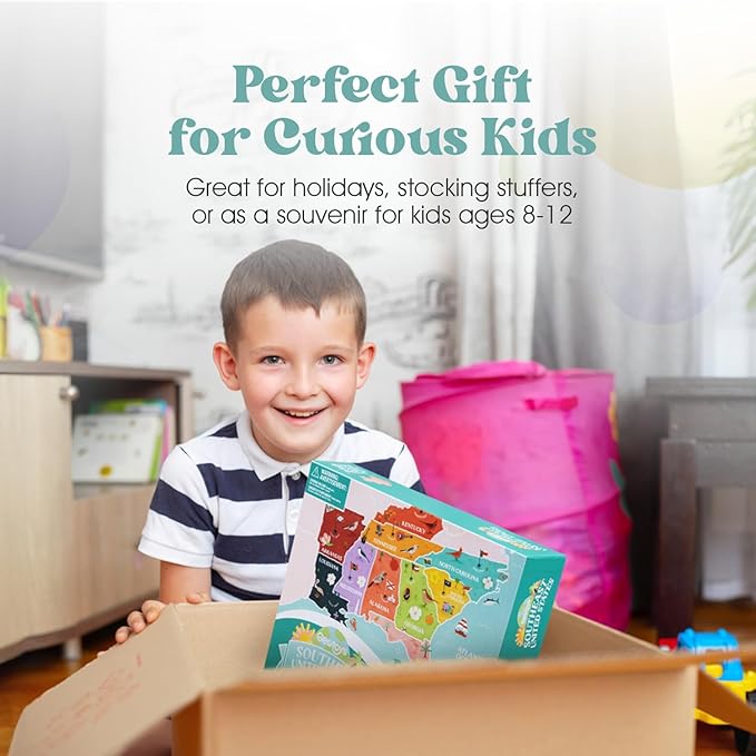 Geotoys Southeast Region Jigsaw Puzzle - 250 Piece Puzzle for Kids - Jigsaw Puzzles for Kids Ages 8-12 Years Old - Geography Puzzles with Colorful Landmarks, United States Flag and More