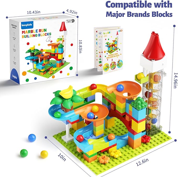 Marble Run Toy Motorized Elevator Marble Maze Kit with Perpetual Motion Machine, Building Block Educational Construction Game Playset STEM Learning Hand Eye Coordination Training Unlimited DIY