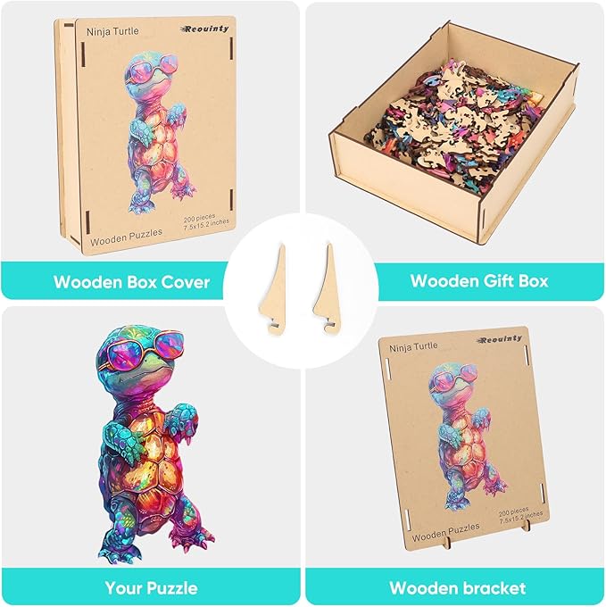 Wooden Puzzle for Adults, Ninja Turtle Wooden Jigsaw Puzzles(7.5 * 15.2in-200pcs), Beautiful Wooden Puzzle with Box Birthday Gifts for Adults and Kids Family Game