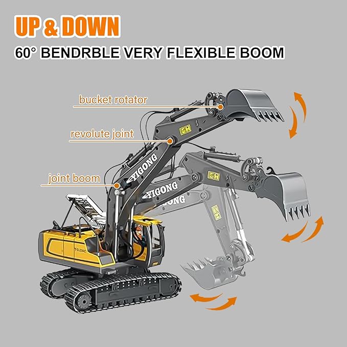 Remote Control Excavator Toy for Boys Ages 6+,11-Channel RC Excavator Toy,with Metal Shovel,2.4Ghz RC Construction Vehicle,Ideal Gifts for Kids on Birthday,Christmas