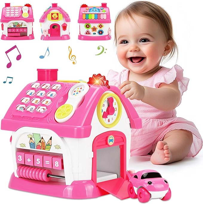 Aitbay Toys for 1 Year Old Girl Gifts: Baby Musical Toys 6-12 12-18 Months 8-in-1 Multi-Functional House - Montessori Educational Toys for Toddlers 1-3 - First Christmas 1st Birthday Gifts