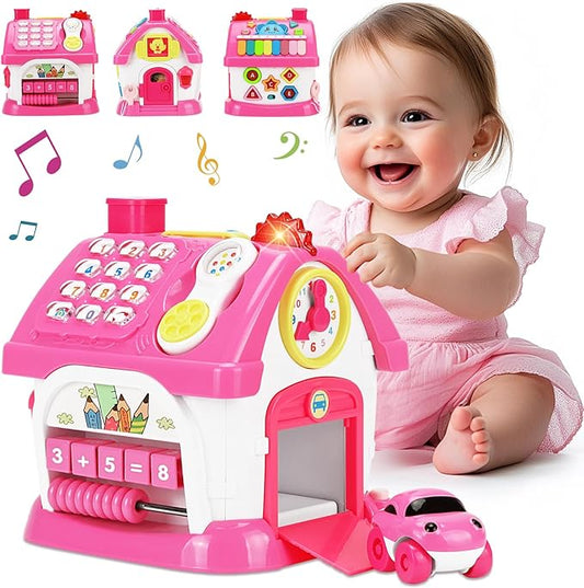 Aitbay Toys for 1 Year Old Girl Gifts: Baby Musical Toys 6-12 12-18 Months 8-in-1 Multi-Functional House - Montessori Educational Toys for Toddlers 1-3 - First Christmas 1st Birthday Gifts