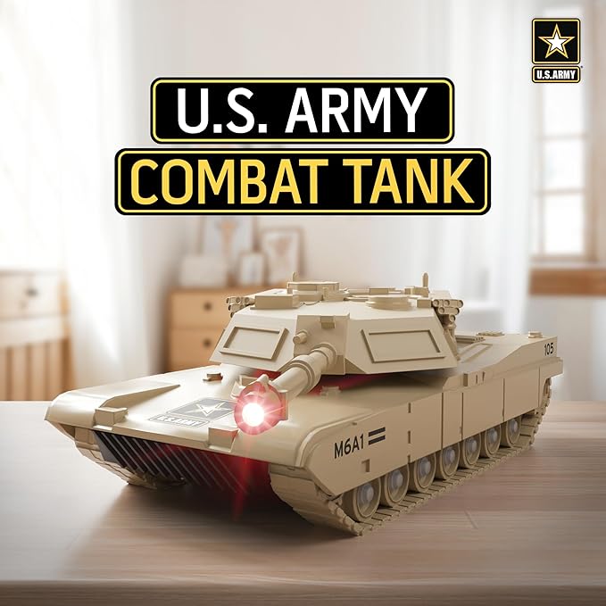 Lollipop U.S. Army Toy Friction Combat Tank with Lights and Sounds for Boys