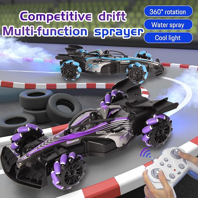 2.4GHz Remote Control Car - 360° Spin High-Speed Drift F1 Formula Racing, with Spray, Music & Light, Toy for Kids 8-12 Year Birthday Coolest Best Toy(Purple)