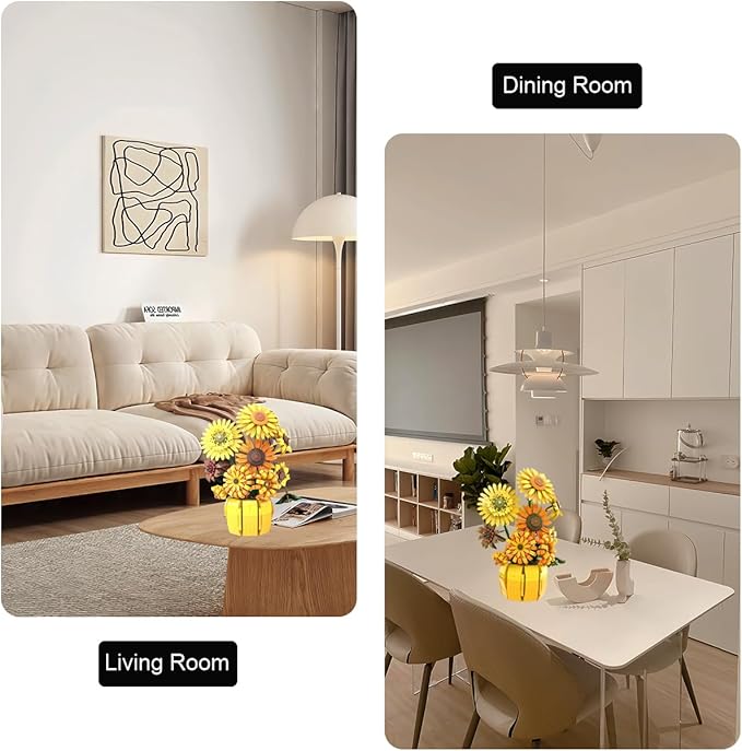 Simulation Sunflower Building Blocks Kit 1009PCS, Artificial Flowers Botanical Collection for Adults 14+, Van Gogh Flowers DIY Home Décor Office Desk, Compatible with Lego Valentine's Day Mother's Day