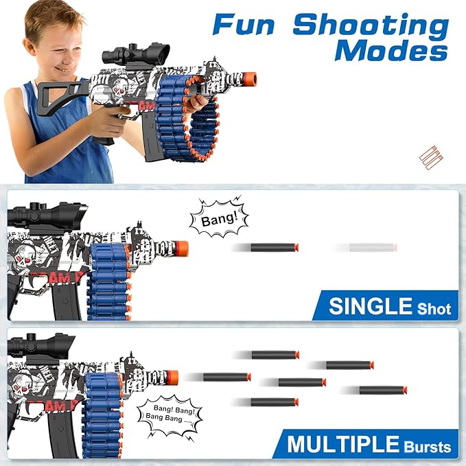 Electric Automatic Toy, Toy with 30 Dart Clips and 100 Foam Darts, Outdoor Shooting Games Toys for 6-12 Year Old Boys & Girls Adults, Presents for Birthday Xmas,White-Red