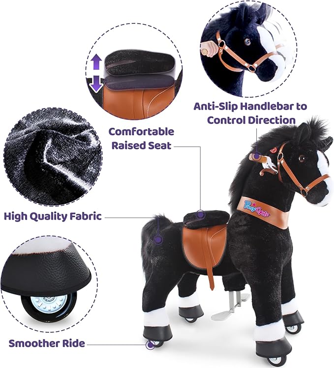 Ponycycle Kids Ride Horse Riding Horses for 3-4 Years Old Horse Ride on Toy with Brake(30" Height/Size 3 Classic Model U) Children Ride-on Pony with Wheels Plush Giddyup Boys & Girls Gifts Ux326